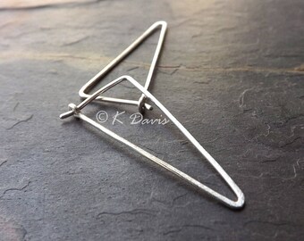 Triangle Hoop Earrings, Sterling Silver Hoops, Brushed Finish, Geometric Jewelry