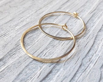 14k Gold Filled Hoop Earrings, Hammered Classic Hoops, Jewelry Gift