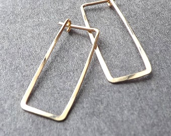 Gold Hoop Earrings, Rectangle Hoops, 14k Gold Filled Rectangular Hoops, Handmade Hoop Earrings Slim Svelte Hoop womens jewelry gift for her