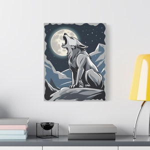 Wolf Howling at Full Moon Canvas Print | Mystical Wildlife Art | Enchanting Night Scene | Perfect Gift for Nature Lovers | Unique Wall Decor