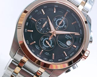 Swiss Made Tissot Chronograph Tachymeter Black Face Men's Date-Show Quartz 44mm Wristwatch