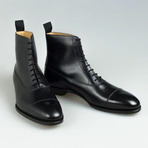 Handmade Men's Black leather ankle high boot, men's dress up formal boot