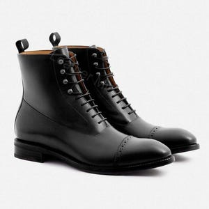 Handmade Men's Black leather ankle high boot, men's dress up formal boot