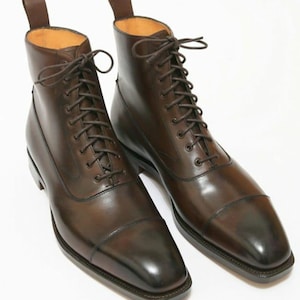 Handmade Men's Brown leather ankle high boot, men's dress up formal boot