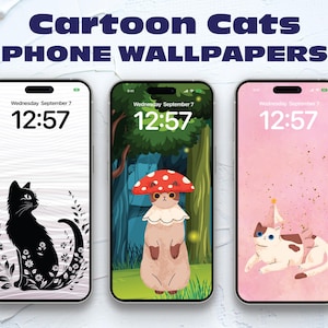 3 Cute Cartoon Cats Phone Wallpapers | Aesthetic Cat PNG Backgrounds for iOS & Android | Cat Lovers | Feline Lovers
