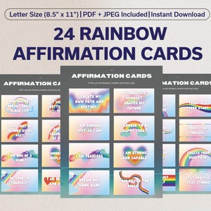 24 Tarjetas de Afirmación Arcoíris / Tamaño Carta 8.5"x11" / PDF y JPEG Imprimibles / Descarga Instantánea / Diseño Arcoíris