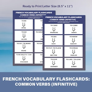 Flashcards imprimables pour verbes en français | 16 verbes essentiels Traductions français–anglais | Téléchargement instantané | Outil d'apprentissage du français | Langue