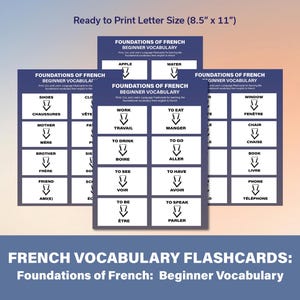 Foundations of French Flashcards | Beginner Vocabulary PDF + JPEG | English to French Printable Language Learning Cards | Bilingual Cards