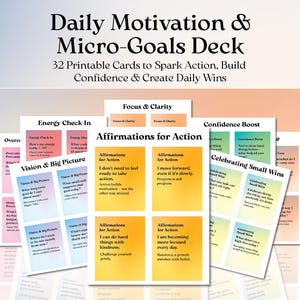 Tägliche Motivationskarten | 32 druckbare Prompt Deck für Ziele, Fokus & Selbstdisziplin | Digitales PDF JPEG für Produktion und Wachstum