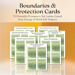Tarjetas de límites y protección / 32 indicaciones imprimibles para asertividad y seguridad emocional / Guía digital en formato PDF y JPEG para el bienestar mental
