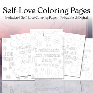 Páginas para colorir com afirmações de amor-próprio | 6 designs de citações para impressão para confiança e atenção plena | Uso para impressão e digital | Alívio do estresse