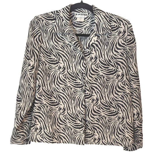 Joan Leslie Petite Zebra Print Button Down Shirt … - image 1