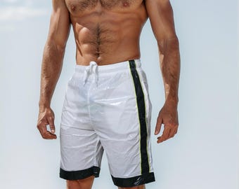 Witte glanzende PU-nylon shorts – AeroFlex Fitness & Sweat Style