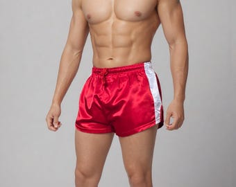 Shorts deportivos de satén unisex: shorts deportivos retro brillantes