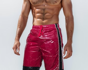 Rode glanzende PU-nylon shorts – AeroFlex Fitness & Sweat Style