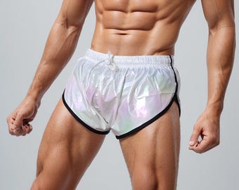 High-Cut Glossy Rainbow Holo White High Cut Track Shorts
