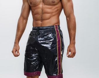 Zwarte glanzende PU-nylon shorts – AeroFlex Fitness & Sweat Style