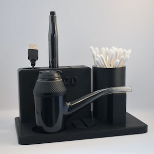 Puffco Proxy and Puffco Plus Deluxe Stand - Space Black - Includes Slots for Charger, Dab Tools, and Q-Tips