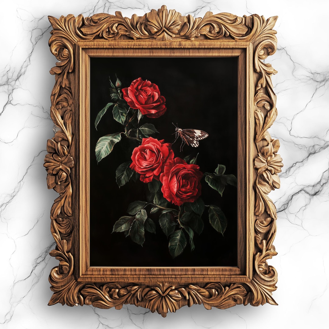 Dark Red Roses Printable Art | Digital Gothic Floral Wall Decor ...