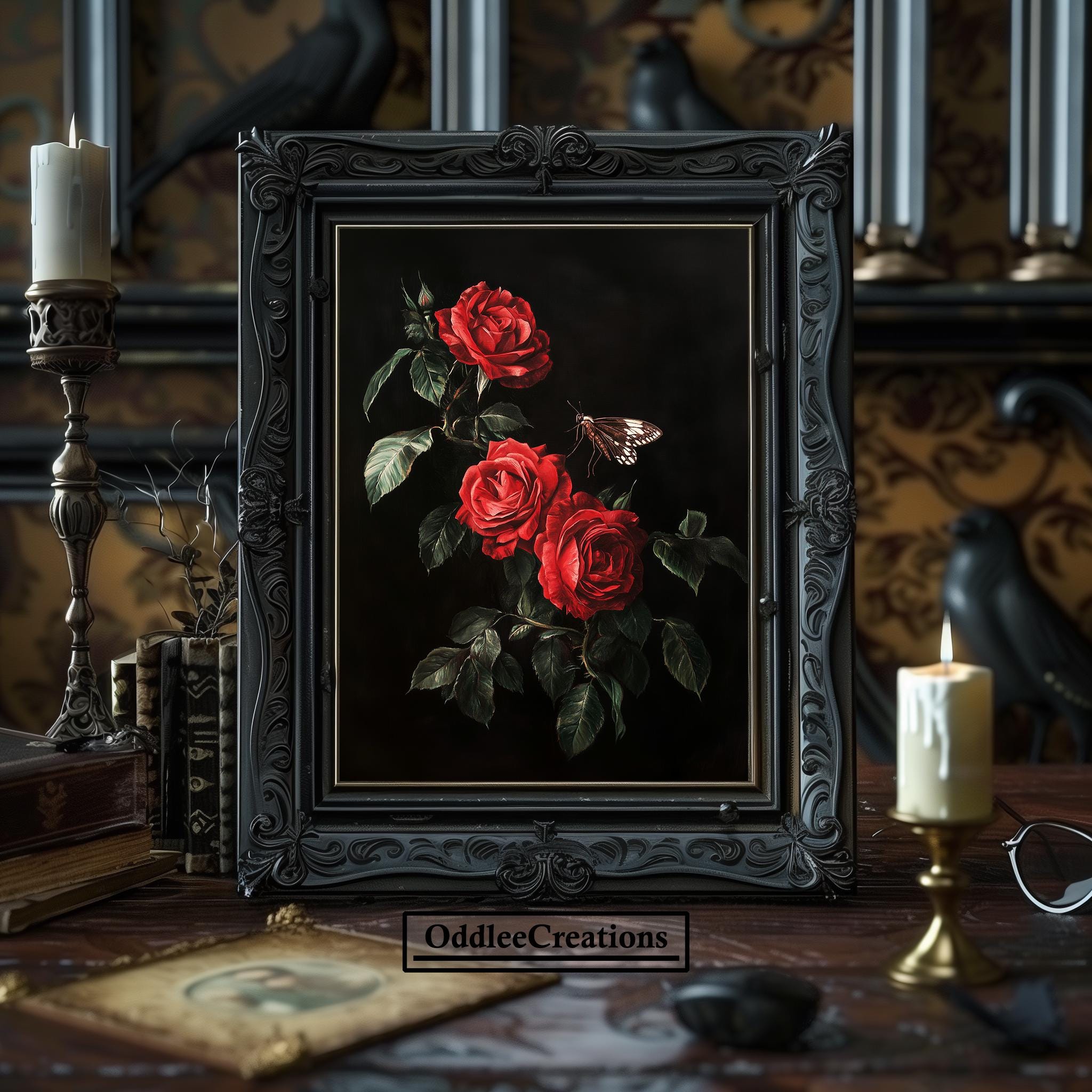 Dark Red Roses Printable Art | Digital Gothic Floral Wall Decor ...