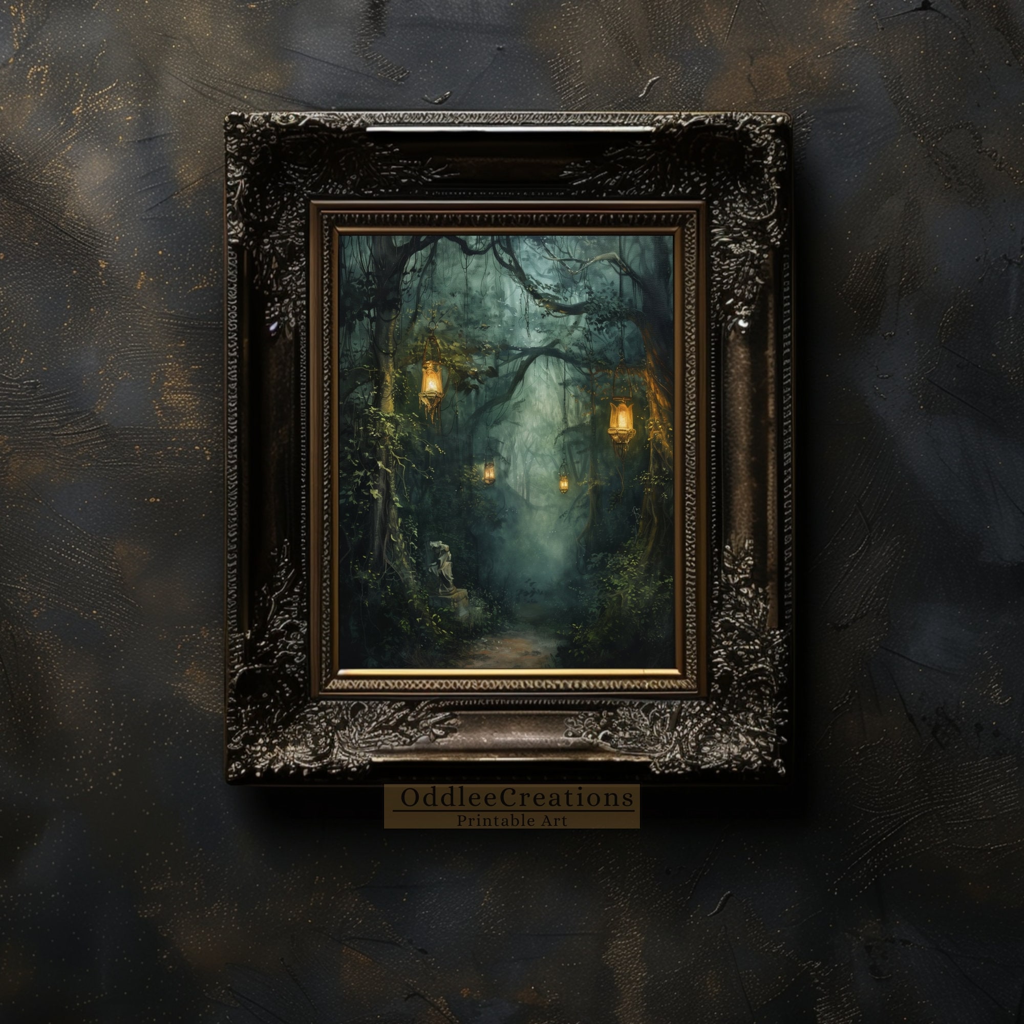 Mystical Dark Forest Wall Art Enchanted Woodland Decor Fantasy Moonlit ...