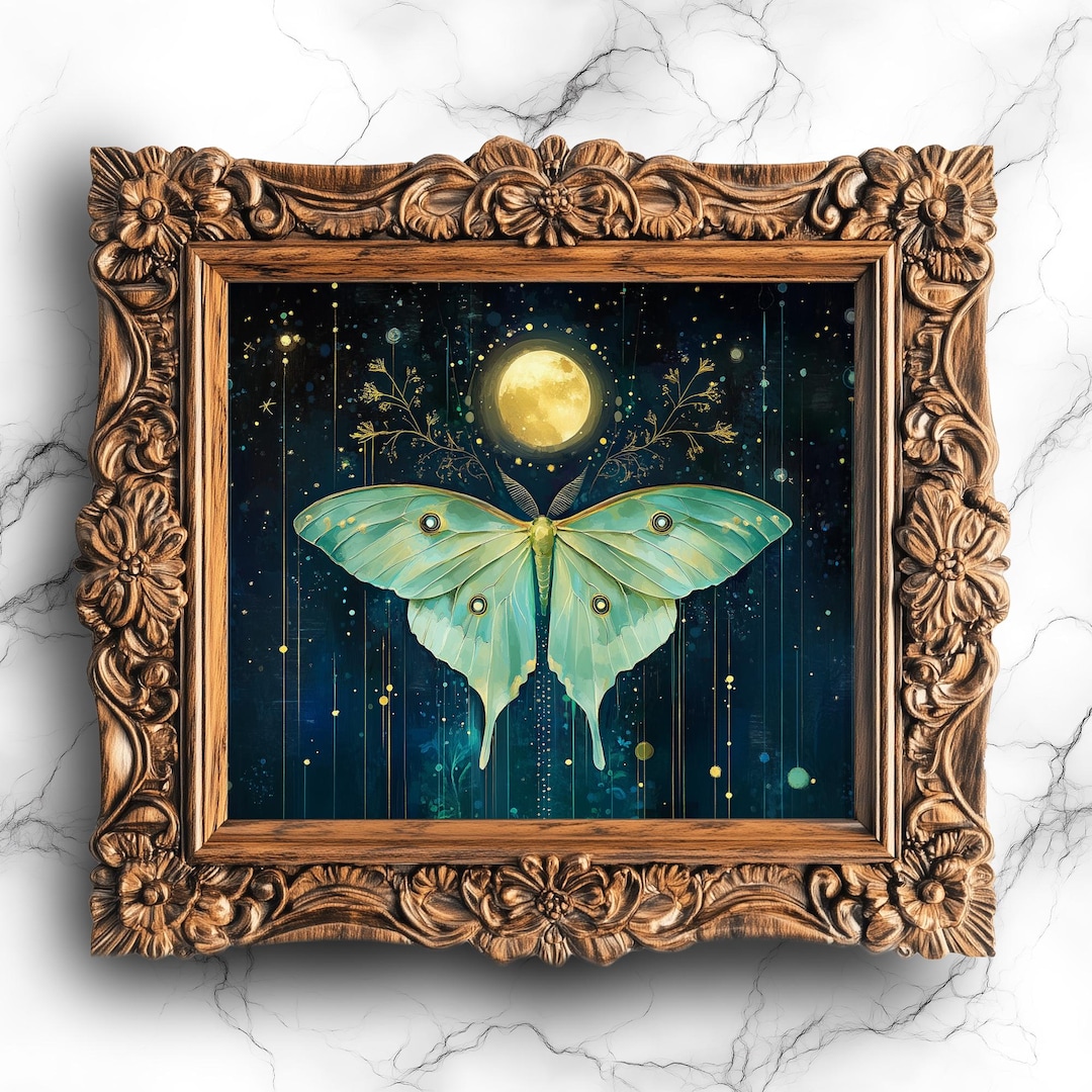 Mystical Luna Moth Art Celestial Moon Oil Painting Dark Academia ...