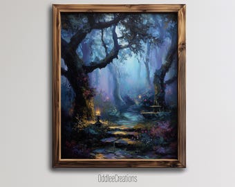 Enchanted Forest Moody Gothic Digital Art Print Dark Academia Misty Woods Magical Fantasy Decor for Romantic Interiors - SCE-201