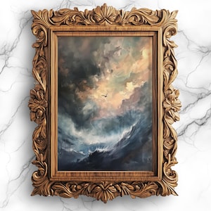 Tempête océanique, peinture à l&#39;huile, art mural numérique, impression mer orageuse et ciel, paysage marin, décoration nautique spectaculaire, décoration d&#39;intérieur imprimable numérique - SCE-5