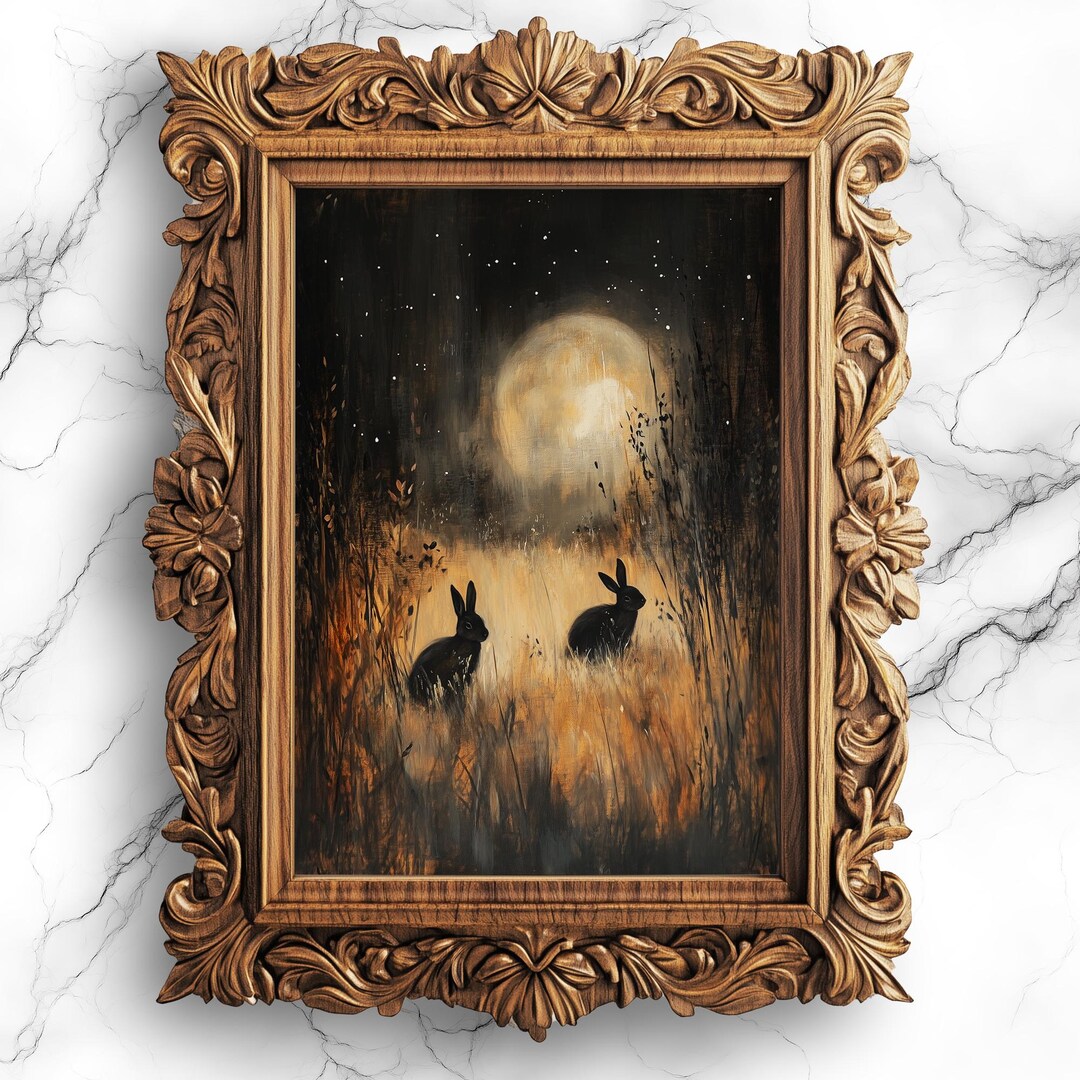 Black Rabbits Playing in Moonlit Night | Gothic Printable Art for ...