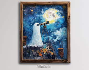 Spookachtige sterrenkijken-kunstprint, halloweendecor (digitale download) - BBG-16