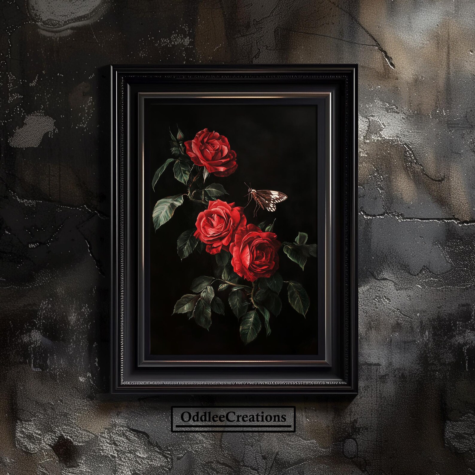 Dark Red Roses Printable Art | Digital Gothic Floral Wall Decor ...