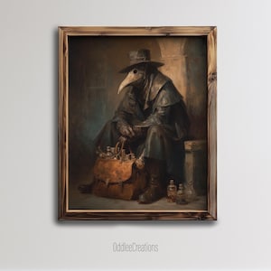 Plague Doctor Gothic Print Digital Wall Art Oil Painting Style Dark Academia Decor Haunted Mysterious Apothecary Aesthetic - PRT-105