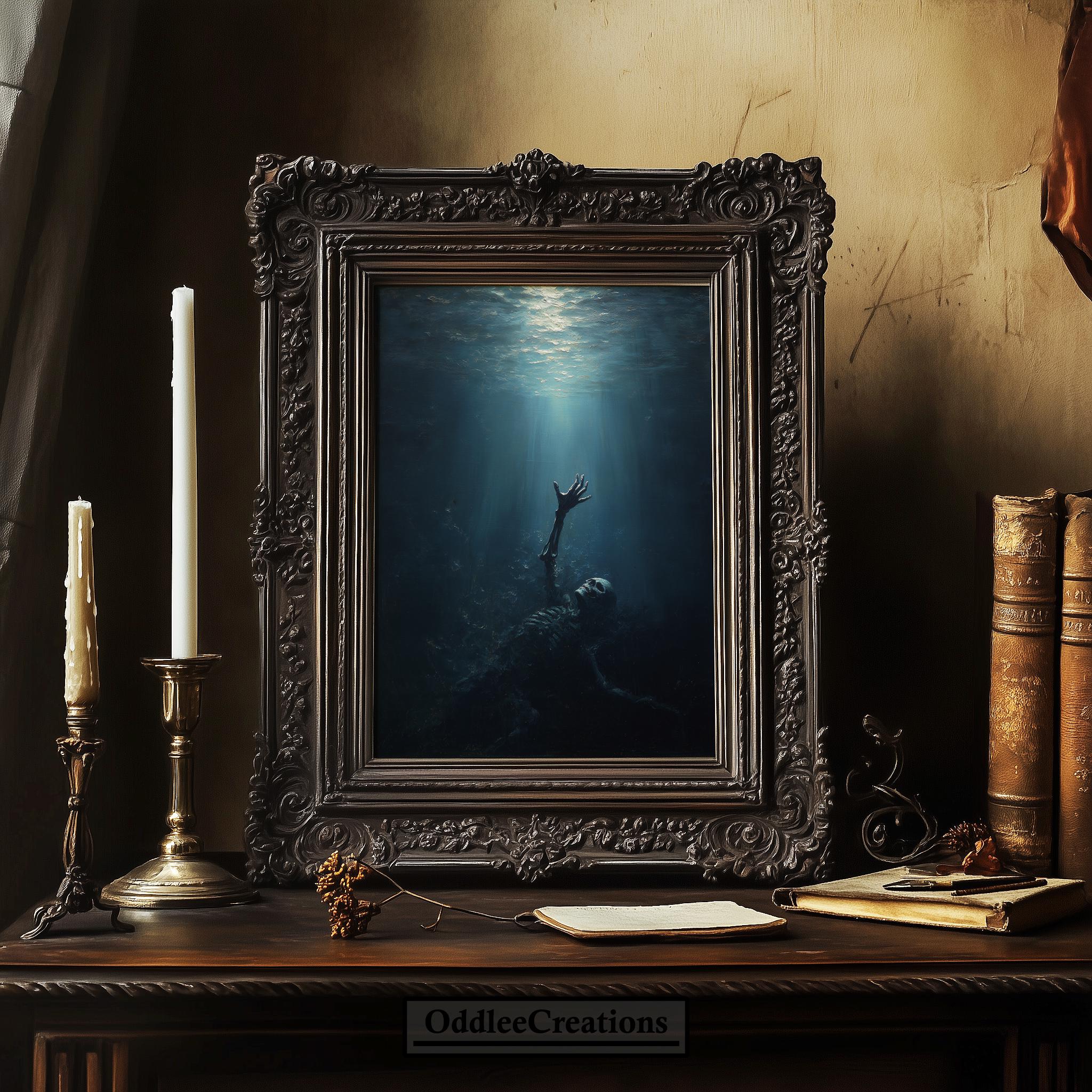 Skeleton Despair Underwater Skeleton Reaching Moonlight Digital Art ...