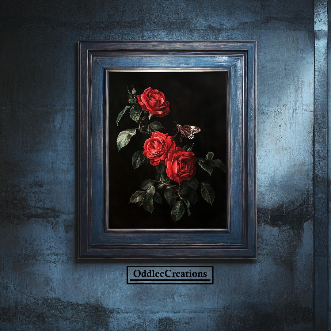 Dark Red Roses Printable Art Digital Gothic Floral Wall Decor Elegant ...