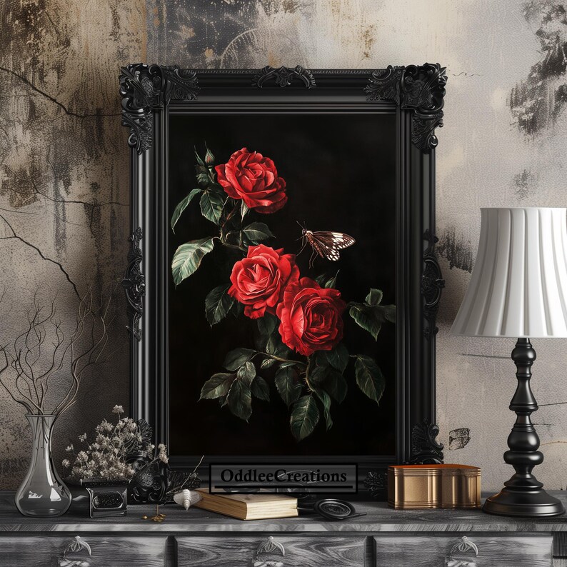 Dark Red Roses Printable Art | Digital Gothic Floral Wall Decor ...