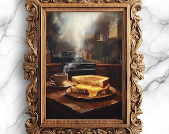 Grillige kaas grillige kunstafdruk - Dark Academia Kitchen digitale download, humeurige gotische keuken wanddecoratie - FOD-15
