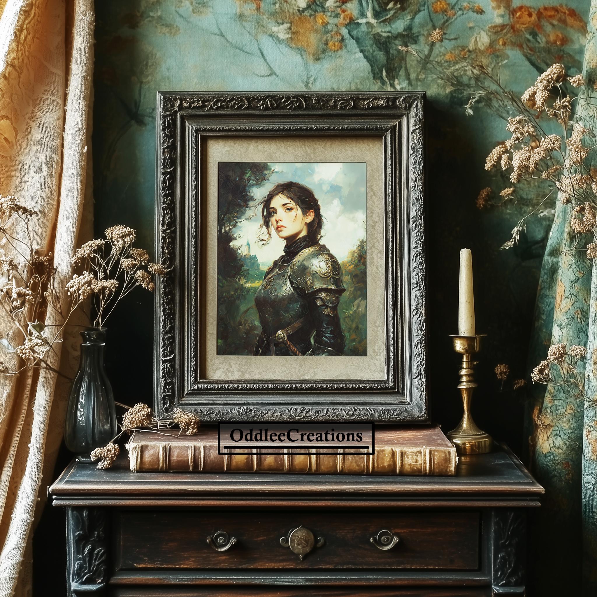 Dark Academia Female Knight Art Print - Gothic Armor in Mysterious ...