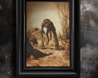Arizona Skinwalker Art Print - Vintage Sepia Desert Cryptid
