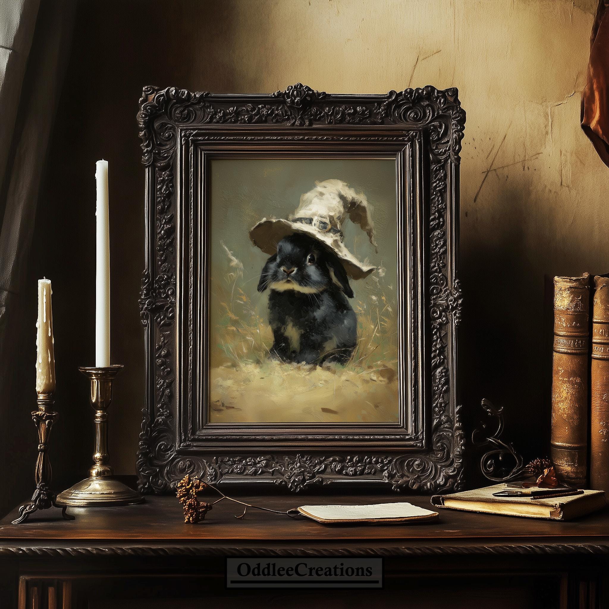 Bunny Witch Wall Art Cute Black Rabbit in Witch Hat Digital Download ...