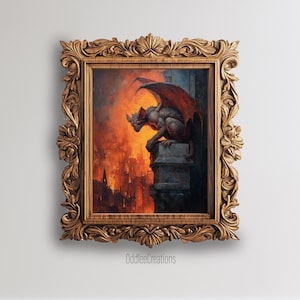 Gargouille Hellfire Night gothique fantastique Art mural Demon Guardian en téléchargement numérique Dark Academia Decor Architecture médiévale - PRT-183
