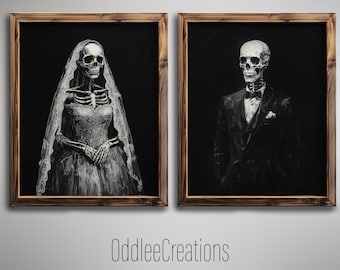 Skelett Paar Ewige Liebe Wandkunst - Dark Academia Hochzeitsdruck, Gothic Schädelliebhaber, Vintage Haunted Romance, digitaler Download - BNL-21