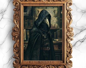 Portret lekarza wiktoriańskiego na temat zarazy, plakat z gotycką sztuką ścienną, antyczny wystrój medyczny, przerażające dzieło sztuki vintage, dekoracja na Halloween - PRT-5