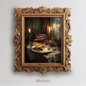 Grilled Cheese Sandwich Oil Painting Dining Room Art Dark Academia Printable Wall Decor Antique Kitchen Food Illustration Download - FOD-77
