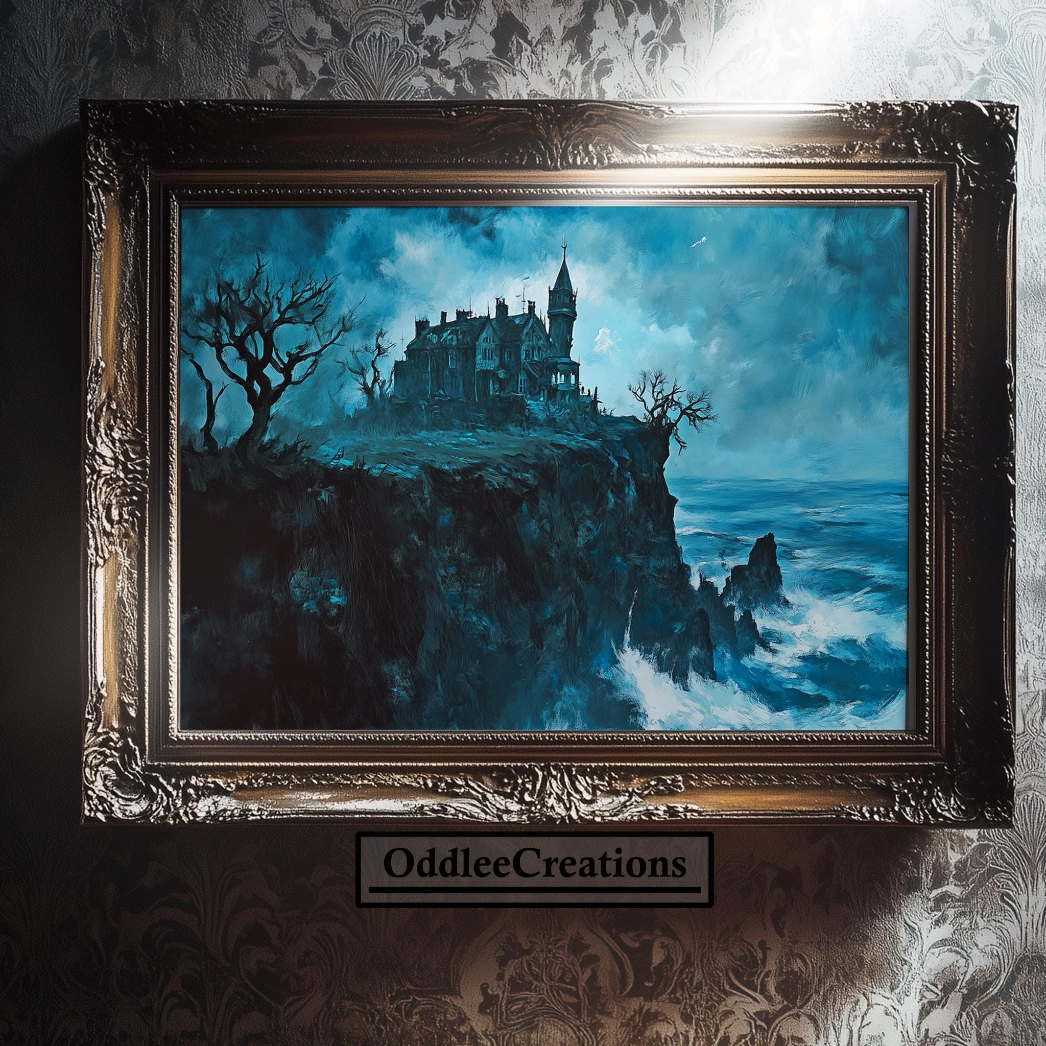 Victorian Mansion on Cliff Digital Art Print – Printable Gothic Wall ...