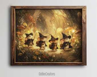 Cute Witch Mouse Fantasy Printable Wall Art Digital Download Whimsical Woodland Path Fairytale Decor Nursery Illustration - PRT-144