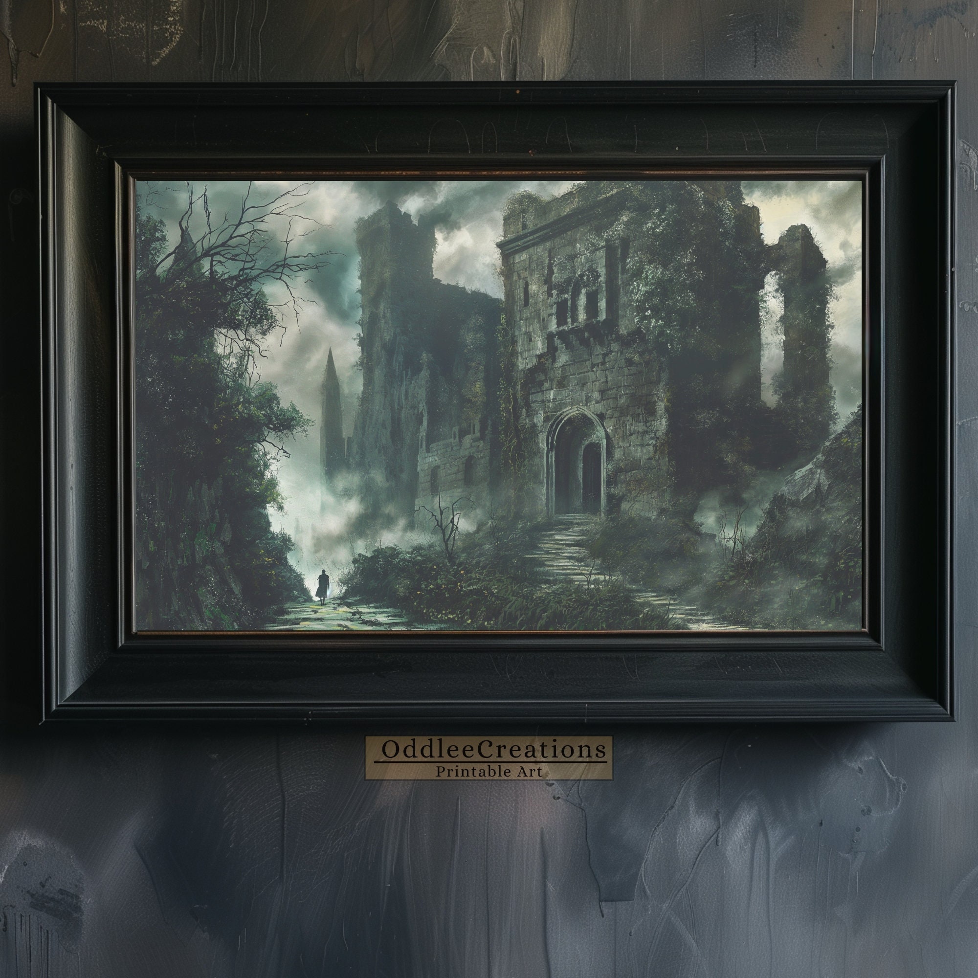 Gothic Abandoned Castle Oil Painting | Haunted Ruins Digital Print ...