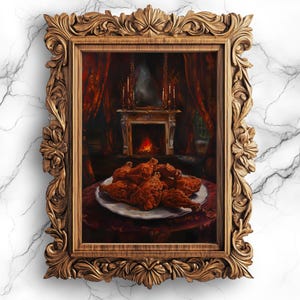 Fried Chicken Digital Art Poster | Comfort Food Wall Decor | Kitchen Art Print | Delicious Food Painting | Southern Cuisine Decor - FOD-12