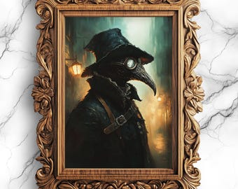 Plague Doctor Art Print | Eerie Gothic Digital Wall Art | Dark Academia Decor do domu lub biura - PRT-24