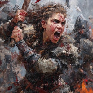 Viking Warrior Woman Berserker Oil Painting Printable Art Female Norse ...