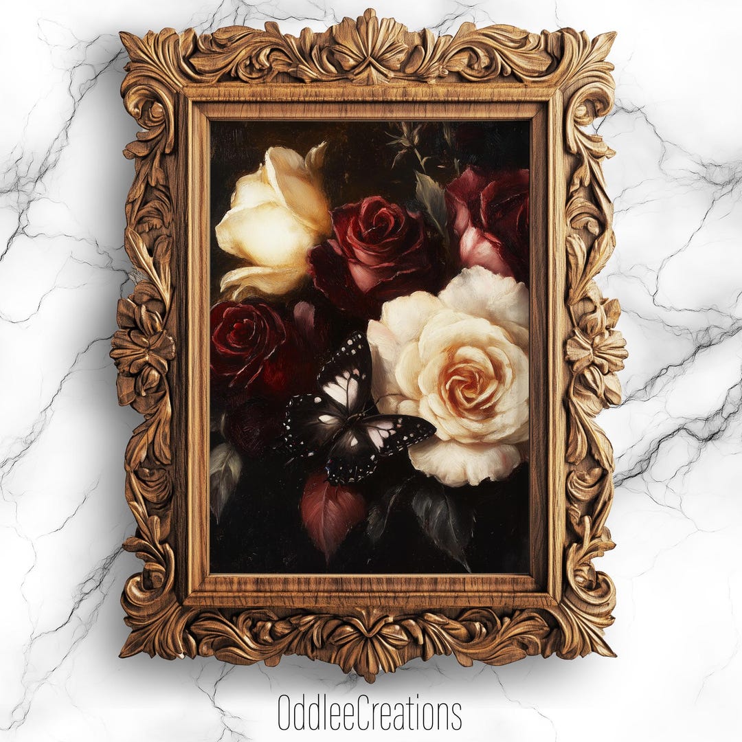 Vintage Roses Oil Painting Printable - Dark Academia Floral Wall Art ...